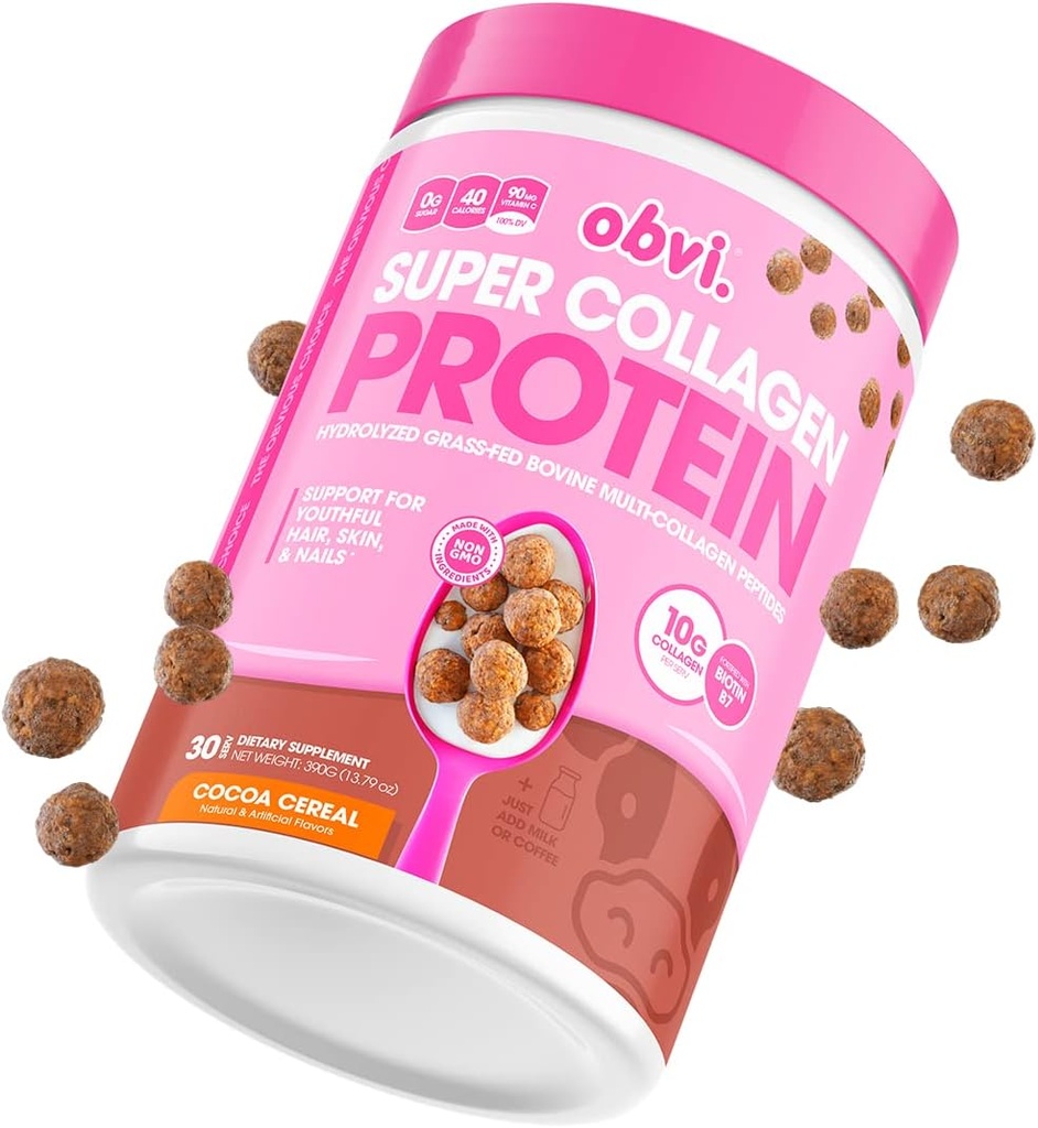 Obvi Multi-Collagen Super Protein Powder (Chocolate Cereal, 14 Oz) Silencio Keto-Friendly, Gluten y Dairy Gratis ← Hidrolyzed Grass-Fed Bovine Collagen Peptides Silenciosos Gut Health,Healthy Hair, Skin,Nails
