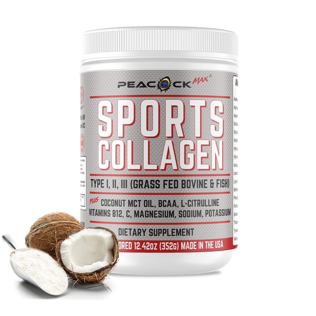 Colágeno Deportivo Electrolitos Polvo, 12.42 oz - Grass Fed Bovine " Wild Fish Hydrolyzed Tipo I, II, III Multi Collagen Peptides para Bebidas Electrolíticas, Powder de Proteína Desflavorada con BCAA, Magnesio