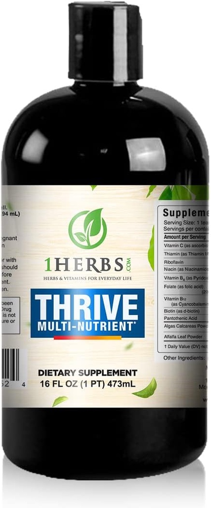 Thrive Multi-Nutrient Liquid - Alcohol Free Daily Multivitamin with Liquid Vitamin C and Vitamin B Complex – Vital Nutrients for Immune Support, Brain Support and Hair Skin Nails Vitaminas, 16 Fl Oz