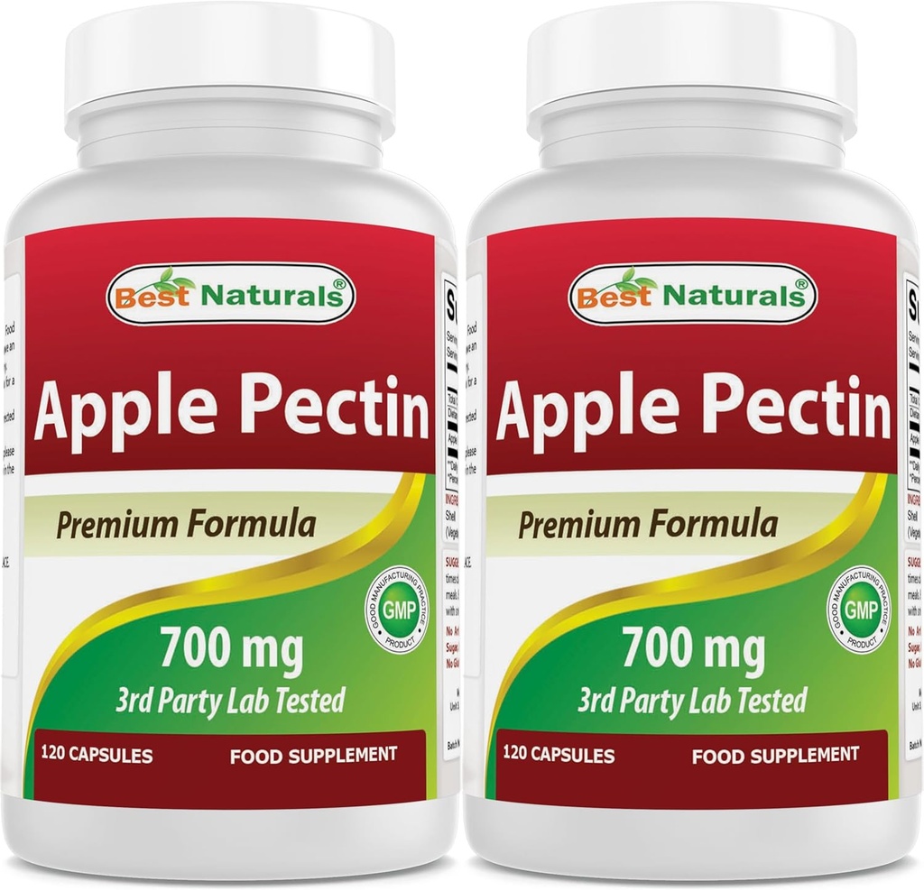 Mejores Naturales Apple Pectin 700 mg - Fibra dietética - Soporte intestinal - 120 cápsulas (120 Cuenta (Pack de 2))