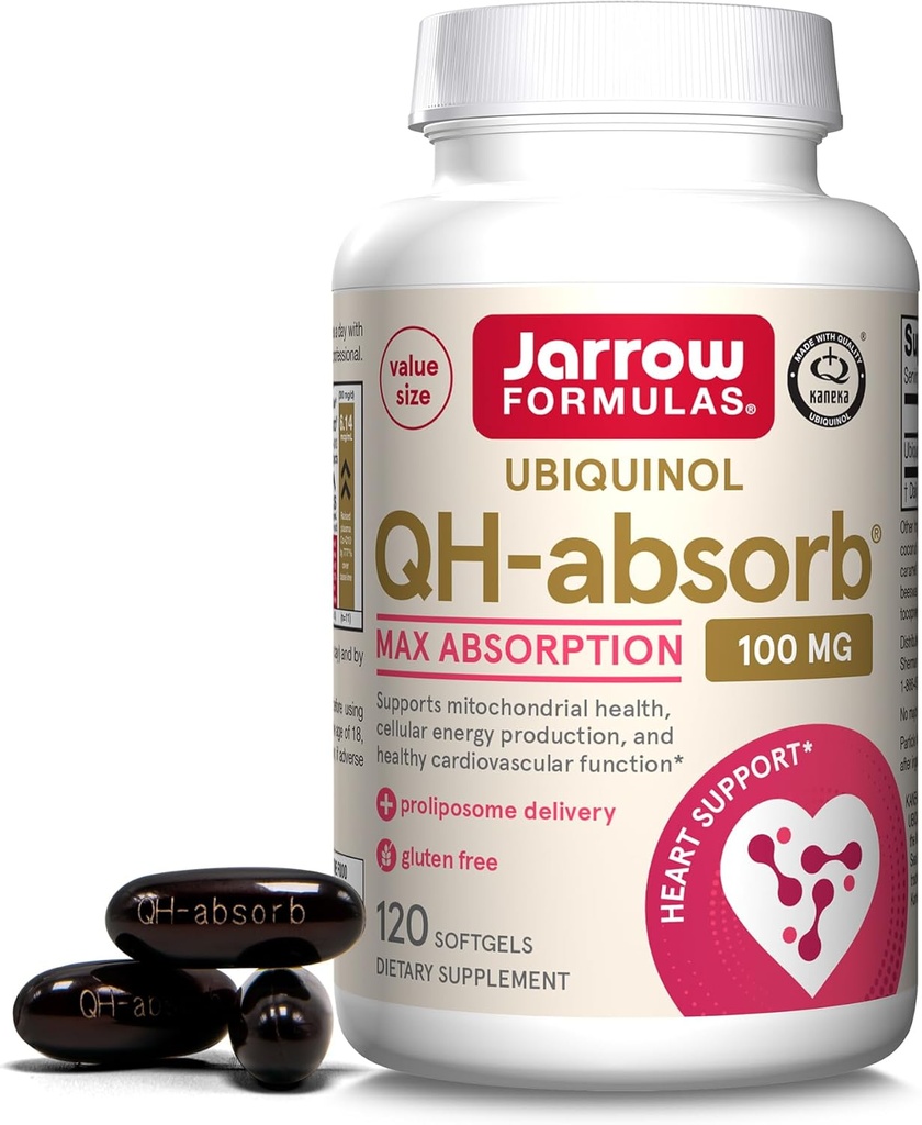 Jarrow Formulas QH-Absorb, 100 mg, Ubiquinol Suplemento dietético para la función cardiovascular saludable, 120 Softgels, 120 Day Supply