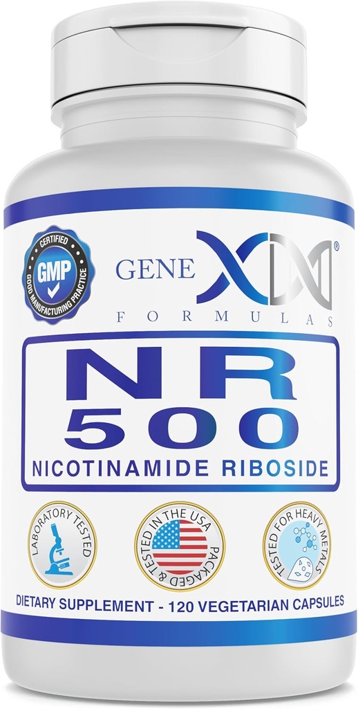 Fórmulas Genex NR Nicotinamide Riboside 500mg/Serving (120 cápsulas) NAD+ Precursor para el envejecimiento saludable - GMP-Certified, Non-GMO, Gluten-Free, Vegetarian (1 paquete)