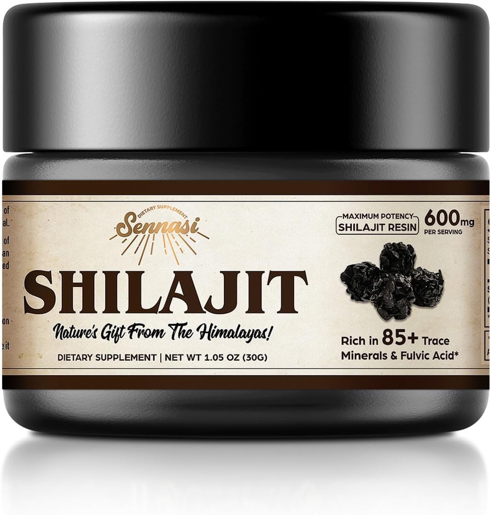 Shilajit Puro Himalayan Orgánica Shilajit Resin - 600mg Máxima Potencia Natural Shilajit Resin con 85+ Minerales Trace & Ácido Fulvico para la Energía, Apoyo Inmunitario, 30 Gramos (1 Pack)
