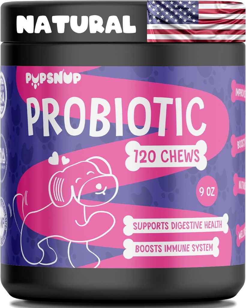PupSnup- Probiotics for Dogs- Support Gut Health, Digestive Health and Boosts Immune System- Pumpkin y Papaya Powder- 120 Soft Chews- Made in USA