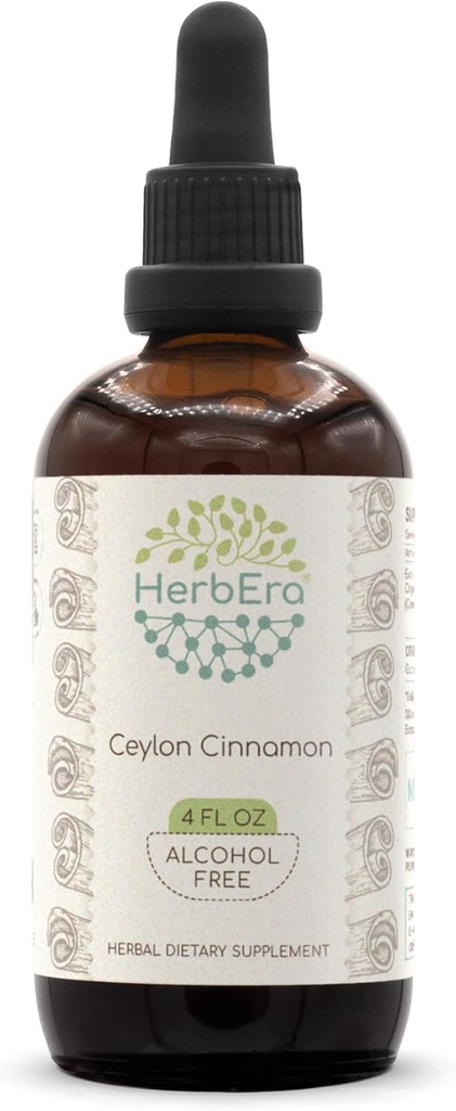 Ceylon Cinnamon B120 Extracto herbario libre de alcohol Tintura, gotas líquidas concentradas Canela natural (Cinnamomum Verum) (4 fl oz)