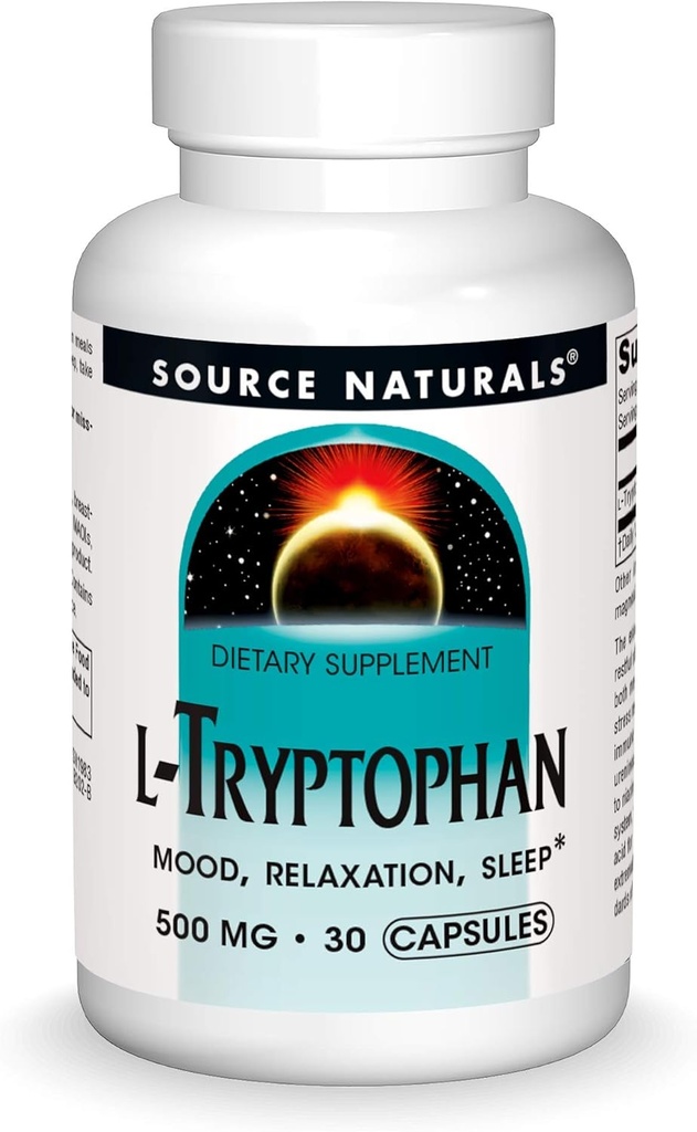 Fuente Naturales L-Tryptofan, para Mood, Relax y Dormir*, 500mg - 30 cápsulas