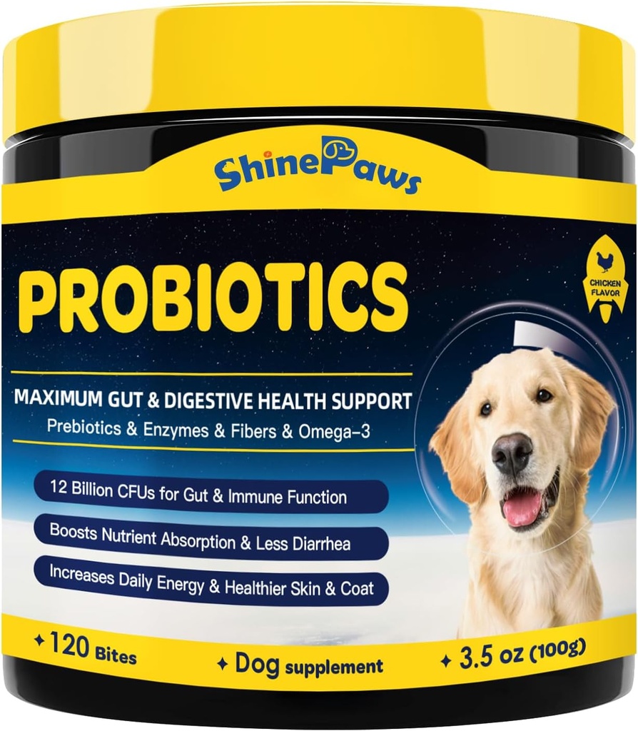 Probiotics for Dogs - Dog Probiotics for Digestive Health, Prebiotics, Enzymes, Fiber, and Omega-3 with Vitamins to Promote Intestinal Health, Support Immunity, Allergies & Itchy Skin, 120 Bites