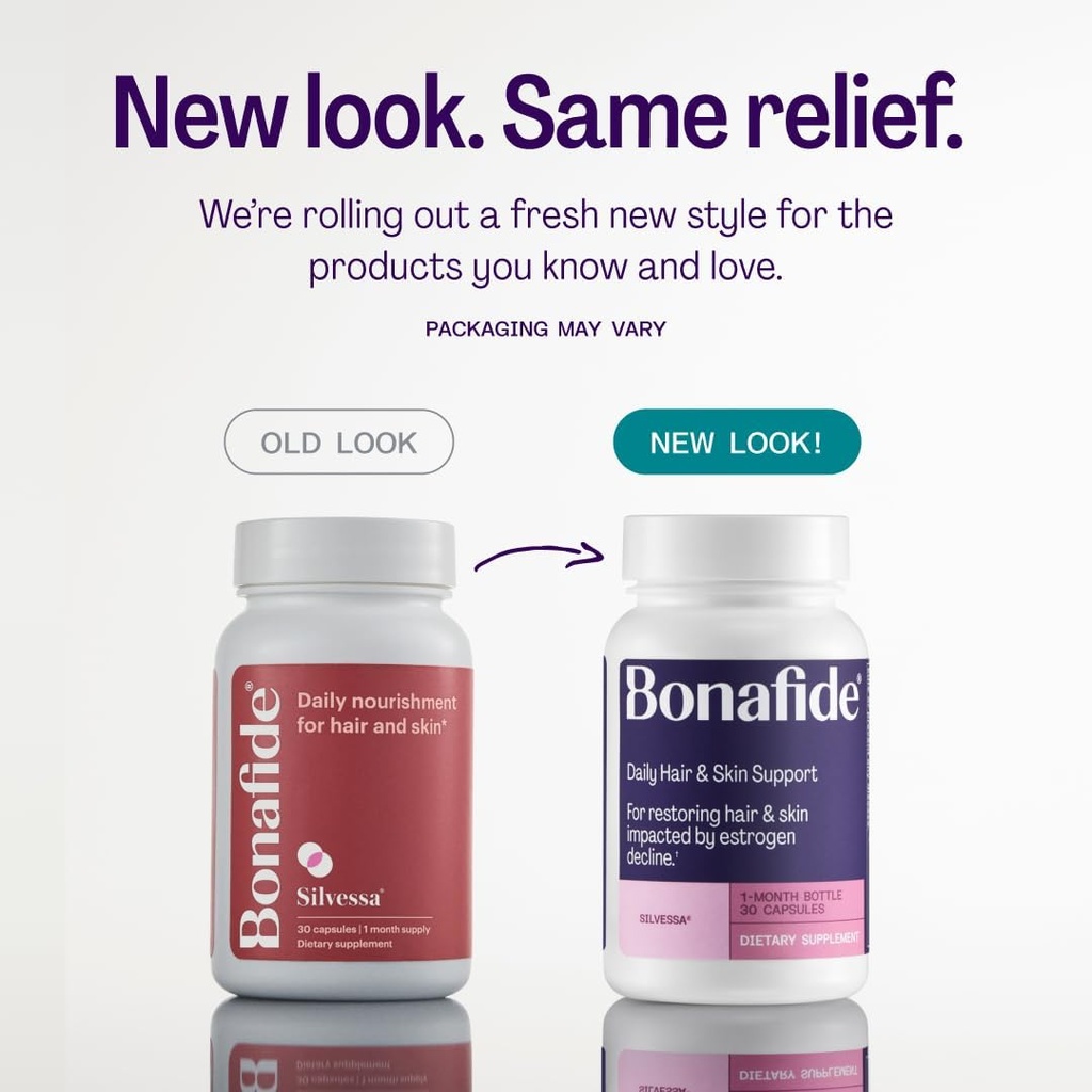 Bonafide Silvessa Hair & Skin Support Capsules – Hormone-Free, Drug-Free Daily Nourishment for Hair & Skin During Menopause – 30 Day Supply (30 Capsules)