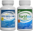 Fortifeye Blue Light and Heart Health Support Bundle ← Super Omega-3 Max Fish Oil, 60 Softgels y Focus Blue Light Defense, 30 Softgels