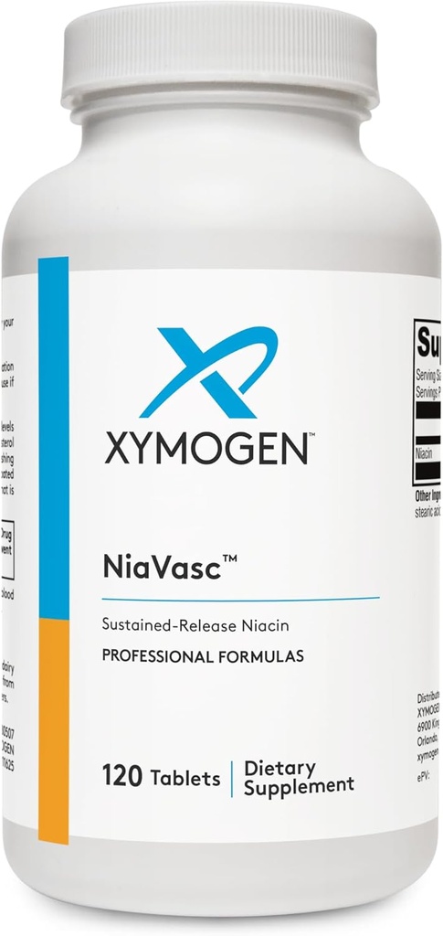 XYMOGEN NiaVasc Niacin 500mg - Niacina de liberación sostenida para un efecto de flushing menor - apoya el mantenimiento de la sangre sana (120 Tablas de liberación del tiempo)