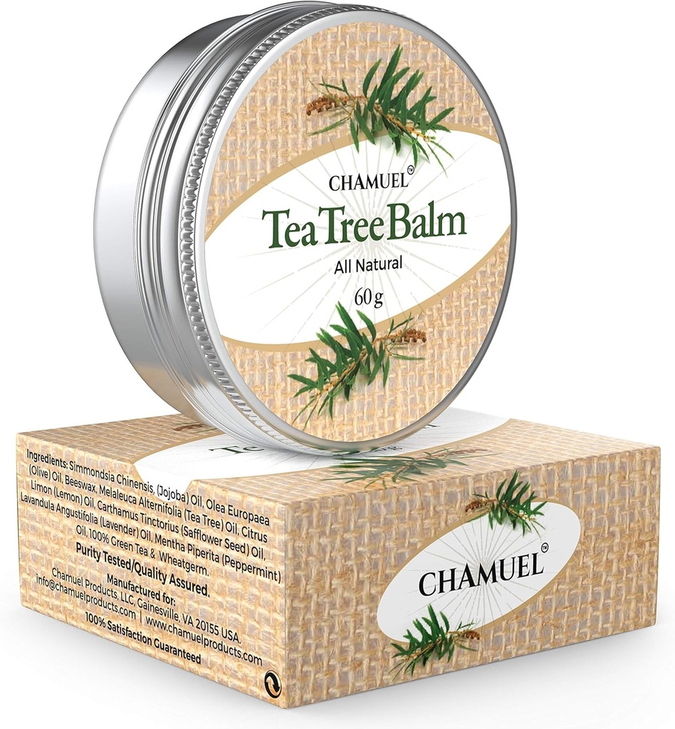 Chamuel Tea Tree Oil Balm - All Natural ← Gran Crema para el calmante Eczema, Psoriasis, Rashes, Jock Itch, Insect Bites, Folliculitis, Acné, Itches, Anguilas, Cuticles, Sores de Saddle &amp; more!