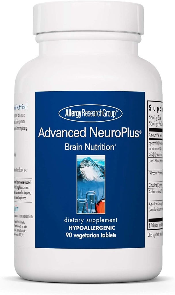 Allergy Research Group Advanced NeuroPlus Supplement - Memory & Focus Support, for Brain Function Health, Lion's Mane, Vegetarian Capsules - 90 Count