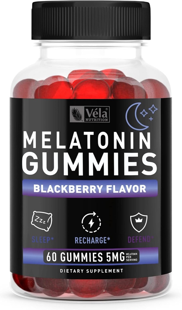 Melatonin Black Berry Gummies 5mg, Nighttime Sleep Support Chewable Suplemento  60 Conde