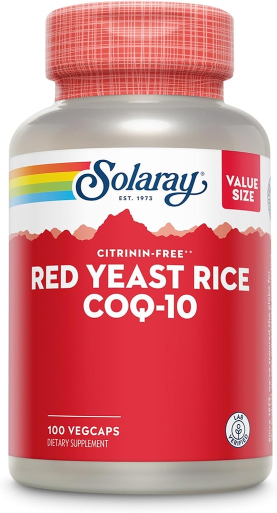 SOLARAY Red Yeast Rice Plus CoQ-10 & No-Flush Niacin Vitamina B-3, Healthy Heart & Cardiovascular Support, Non-Irradiated & Citrinin Gratis, 60 Day Money Back Guarantee, 100 Servings, 100 VegCaps
