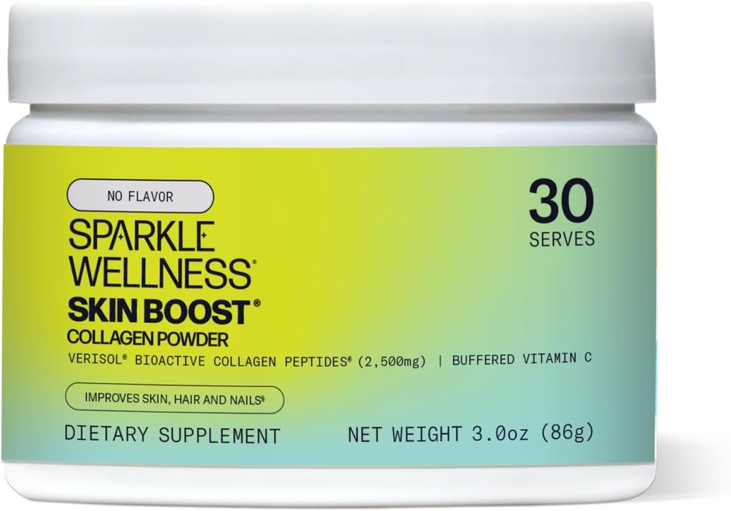 Sparkle Wellness VERISOL Bioactive Hydrolyzed Collagen Peptides  Collagen Powder Suplemento con Vitamina C for Skin, Hair &amp; Nail Health ← Skin Boost (No Flavor) [30-Serves]