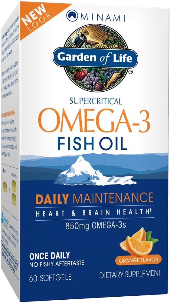 Garden of Life Fish Oil Omega 3 EPA/DHA for Natural Brain Function, Heart & Mood, 850mg Fatty Acid Suplementos, Minami - Orange Flavor Ultimate Once Daily, 60 Softgels TEN Two Month Supply, Gluten Free