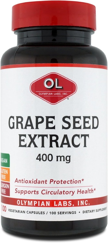 Olympian Labs Grape Seed Extract 400 mg Capsules, 100 Count Supporting Heart Health, Antioxidant Protection.