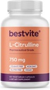 BESTVITE L-Citrulline 750mg per Capsule (120 Vegetarian Capsules) - No Stearates - No Silica - No Fillers - No GMO - Gluten Free - Vegan