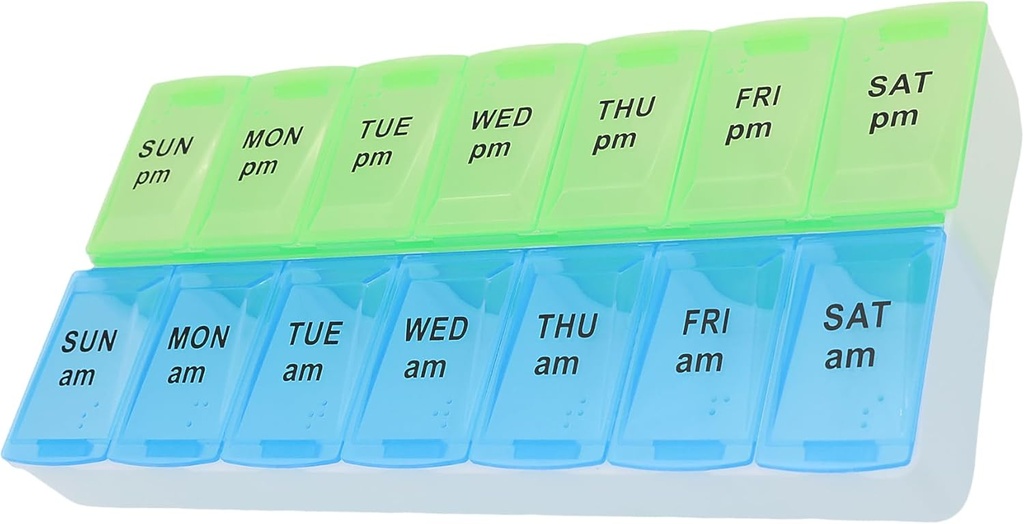 7 Días Píldora semanal AM Organizador, ShysTech Caja de Píldora grande para Píldoras/Vitamin/Suplementos/Medicación (Blue/Green)
