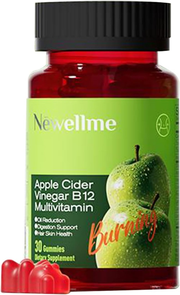 MONTUE Apple Cider Vinegar Gummies B12 Multivitamínico,ACV Suplemento Gummy Vitaminas,No GMO, Suplemento Vegetariano para Hombres,Apoyo Niveles de Energía Normal y Gut Health Gummies (30 Gummies)