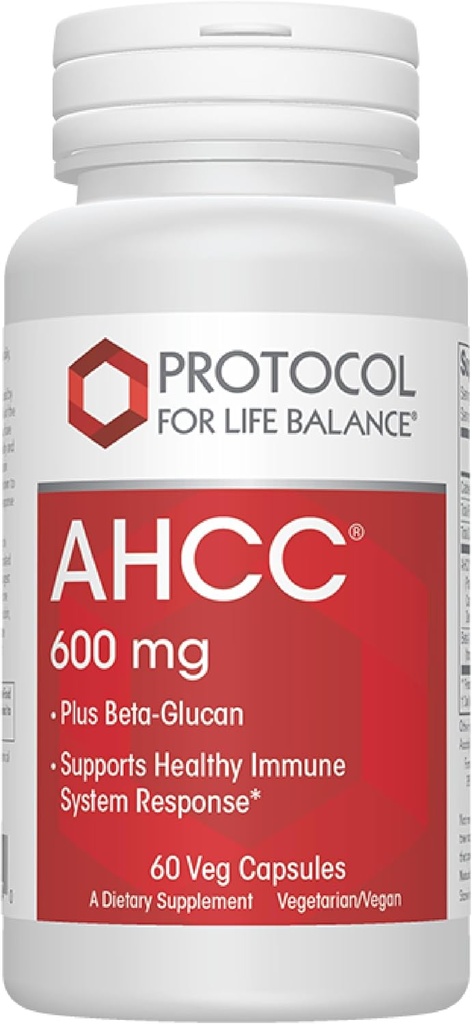 Protocolo AHCC 600 mg - Suplemento de Soporte Inmunitario con Beta-Glucan* - May Aid Cellular Health & Stress* - Vegan, Dairy Free & Nut Free - 60 Veg Caps