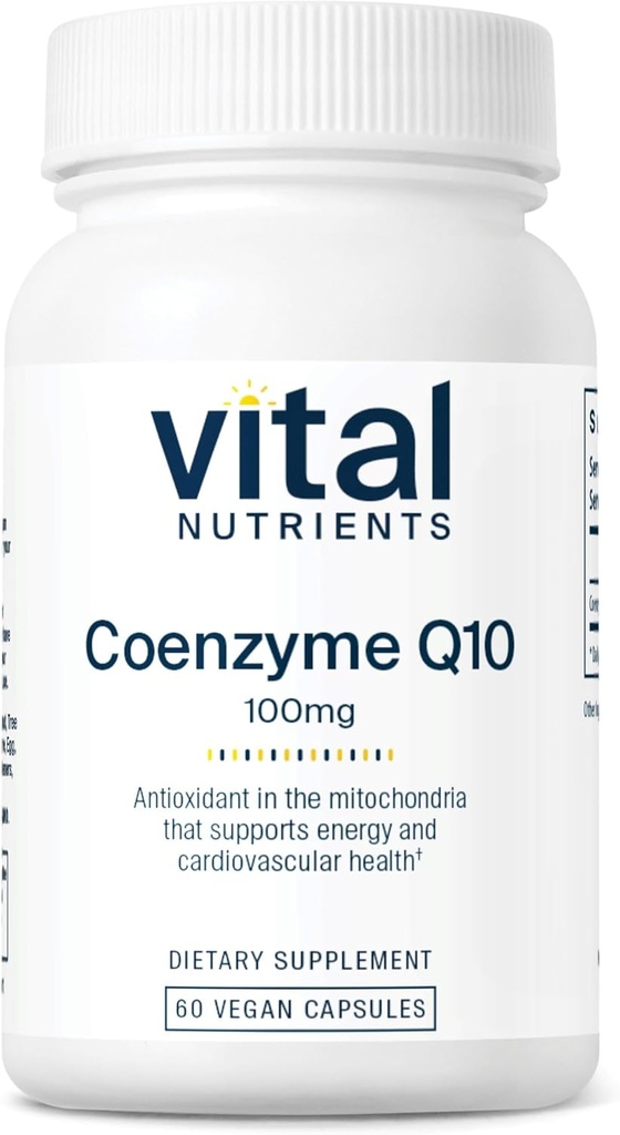 Vital Nutrients CoQ10 100mg Silencio Vegan Suplemento Silencio CoEnzyme Q10 de Ubiquinone Silencioso Antioxidante para apoyar los niveles de salud y energía del corazón*  Gluten, lácteos y soy Gratis ← Non-GMO Silencio 60 cápsulas
