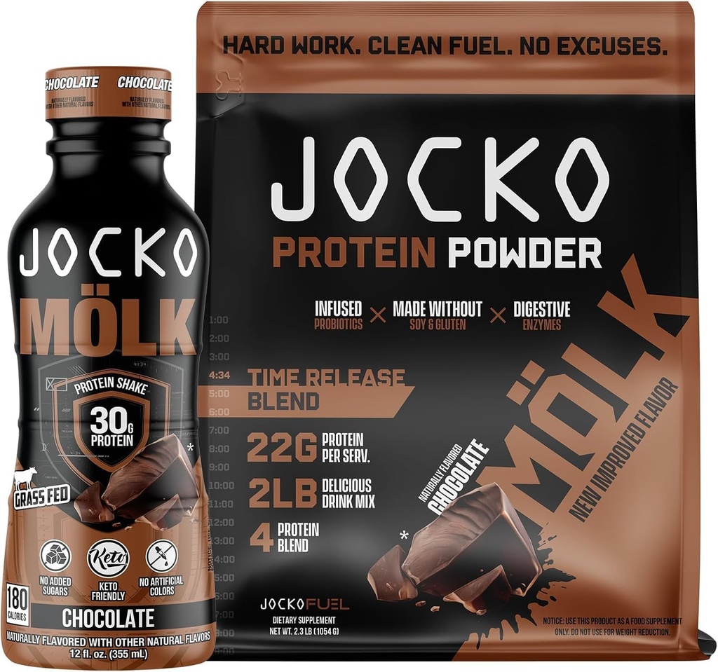 Jocko Fuel 2 Pack Bundle - Chocolate MOLK Protein Powder &amp; RTD Protein Shake