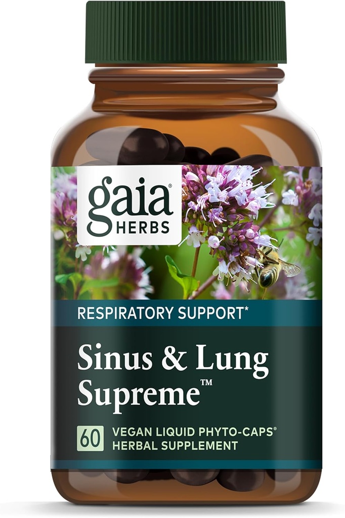 Gaia Herbs Sinus " Lung Supreme - Lung Support Supplement for Respiratory Health - Sinus Support -Vegan, Gluten-Free " Dairy Free - Plant-Based Formula - 60 cápsulas