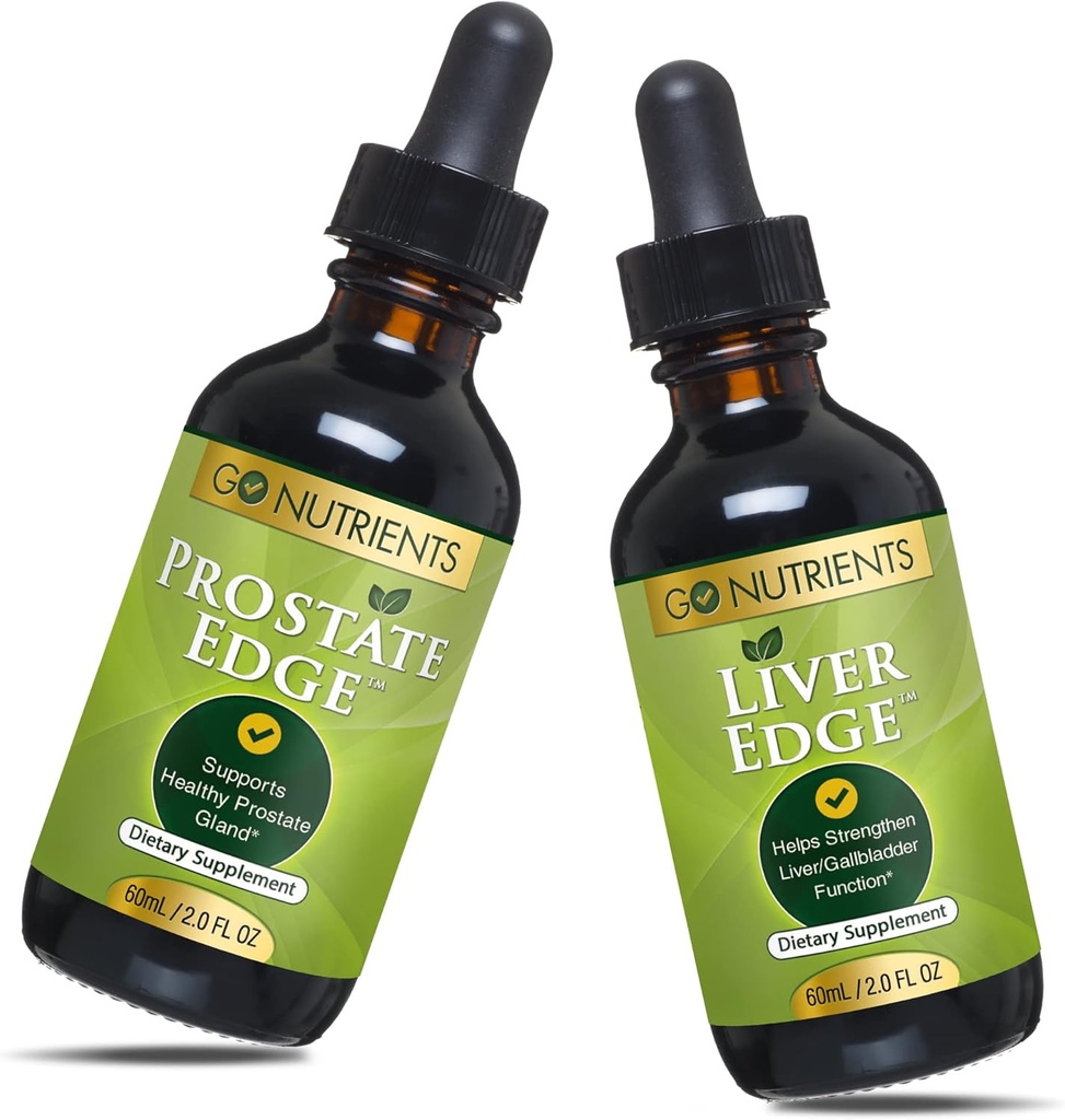 Go Nutrients Prostate Edge 2 oz Prostate Support Supplement for Mens Health with Pygeum, Saw Palmetto Extract, Stinging Nettle Root & Liver Edge 2 oz Liver Cleanse & Advanced Liver Supplement