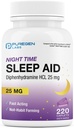 Puregen Labs Sleep Aid Caplets, Diphenhydramine HCl 25mg - 220 Cuenta ← Apoya el sueño más profundo, relajante, no Habit-Forming