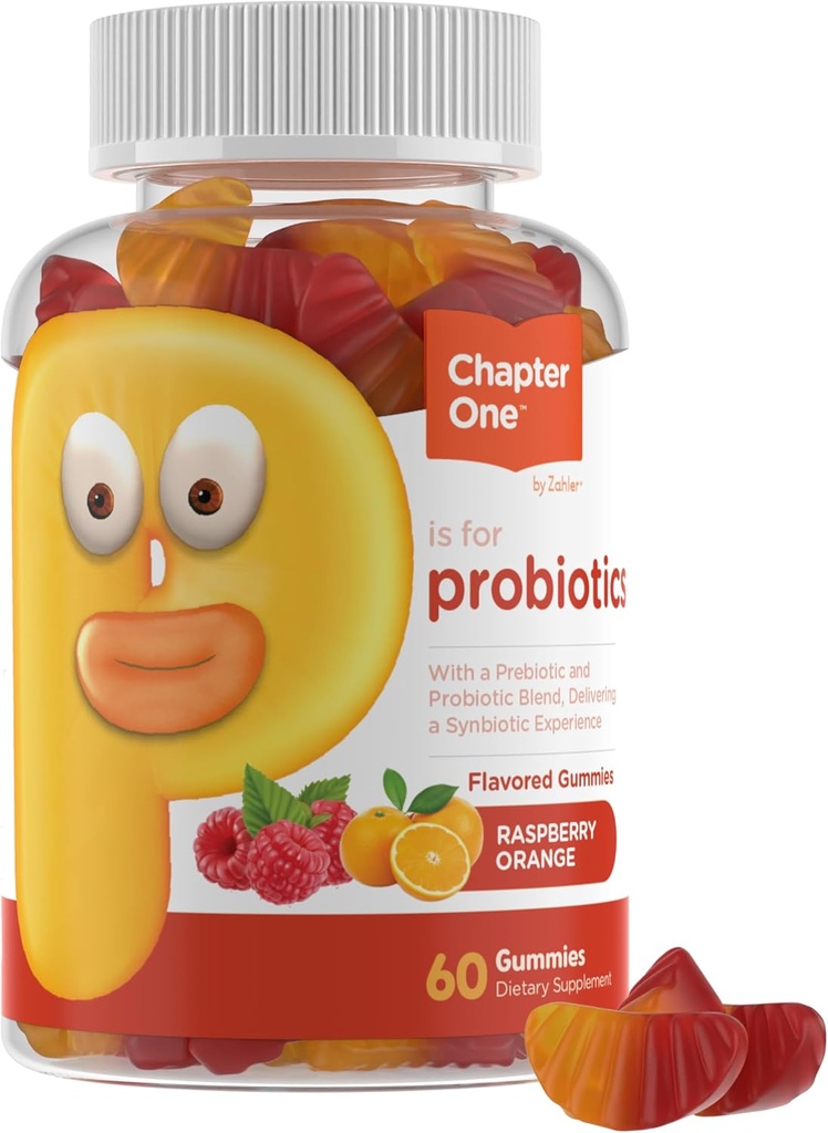 Zahler Capítulo Uno Gummies Probióticos para Niños - Probióticos Gummies con Blend Prebiótico - Raspberry Orange Flavor - Kosher Vegetarian No GMO Probióticos para Niños - Probiótico con Fibra (60 Cuenta)