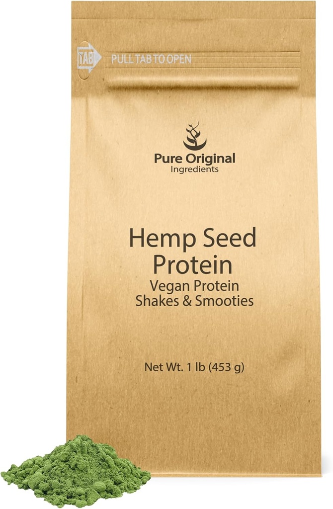 PURE ORIGINAL INGREDIENTES Powder de semilla de cáñamo vegano (1 lb) Smoothies & Shakes, Sabor nuez, Textura suave