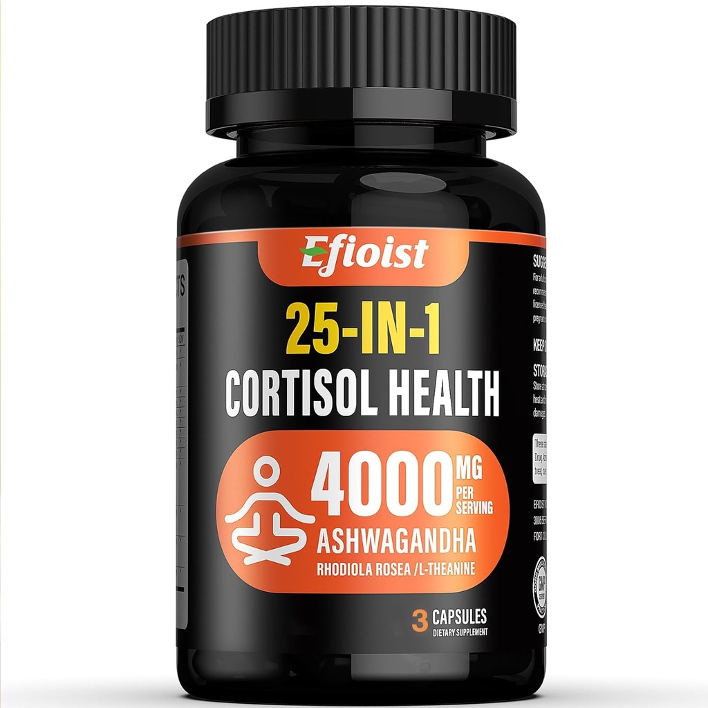 Cortisol Health Supplement, 25-in-1 Cortisol Reducer for Women &amp; Men, Cortisol Supplements for with Ashwagandha, Rhodiola Rosea, L-Theanine, 3 Capsules