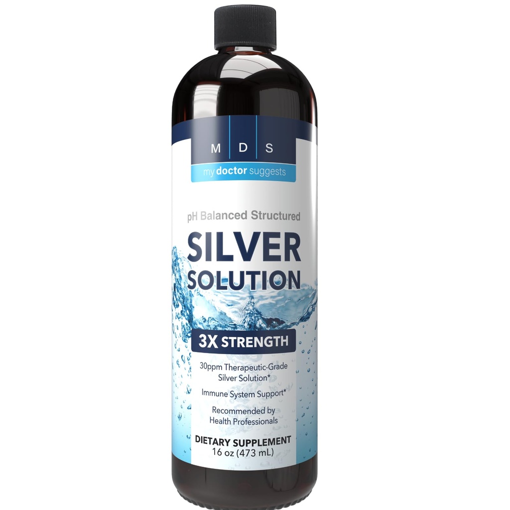 Alkaline Structured Silver Liquid Supplement 30ppm - Immune and Gut Health Support - Extra Strength Structured Colloidal Silver Mineral Supplements - Made in USA (16 oz)