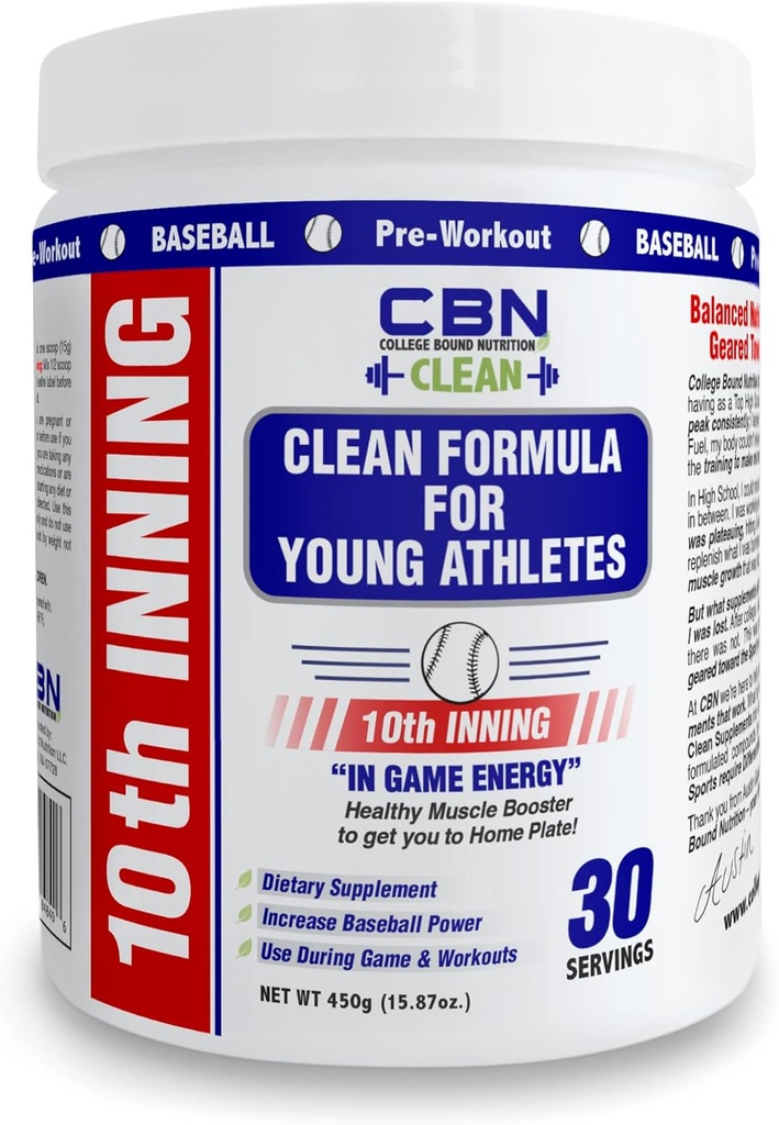 10th Inning - Hit Further, Throw Harder, Run Faster | Baseball & Softball Development & in-Game Energy! (30 Servings)