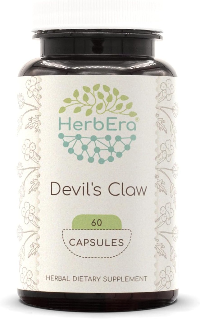 HerbEra Devil's Claw 60 Capsules, 500 mg, Devil's Claw (Harpagophytum Procumbens) Dried Root (60 Capsules)
