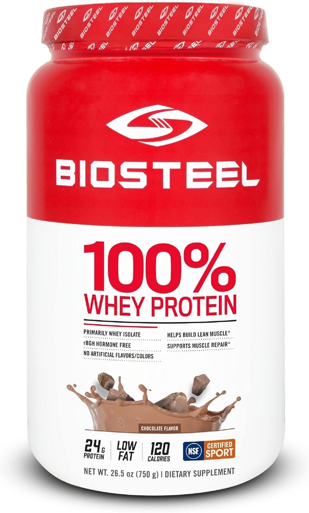 BioSteel Sports Chocolate 100% Whey Protein Powder Suplemento, rBGH Hormone Free " Non-GMO Post Workout Fórmula, 25 Servings, 25.5 Ounces Confía en Athletes Pro, NSF para el deporte