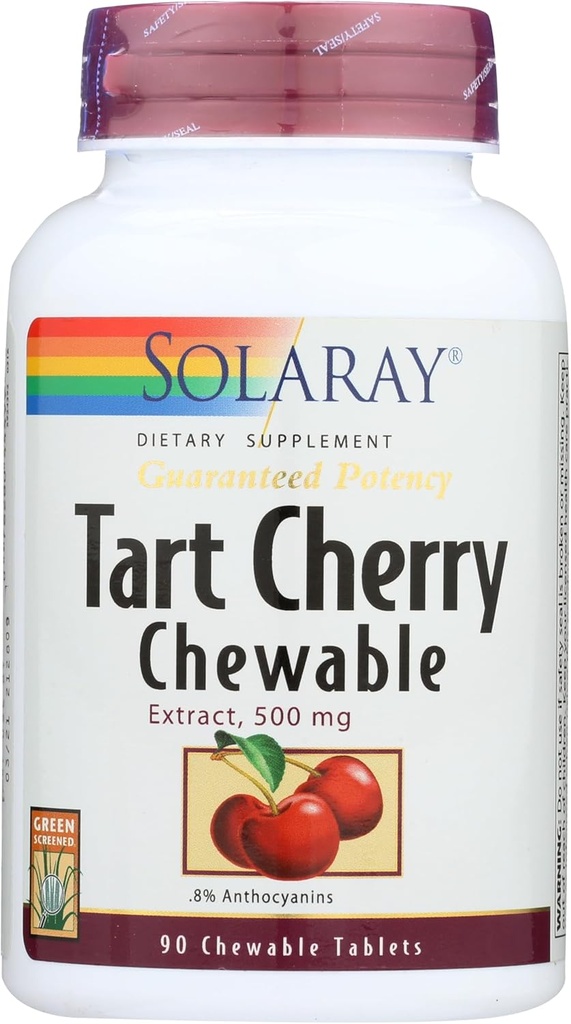 SOLARAY Guaranteed Potency Tart Cherry Fruit Extract, Chewable, Cherry (Btl-Plastic) 500mg | 90ct