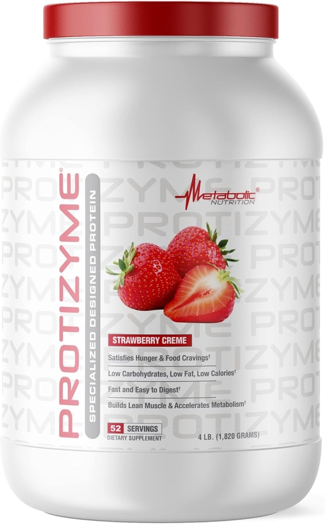 Nutrición metabólica, Protizyme, 100% Whey Protein Powder, Alta Proteína, Baja Carb, Proteína de bajo peso, Enzimas digestivas, 24 vitaminas esenciales y minerales, 4 libras (52 ser)