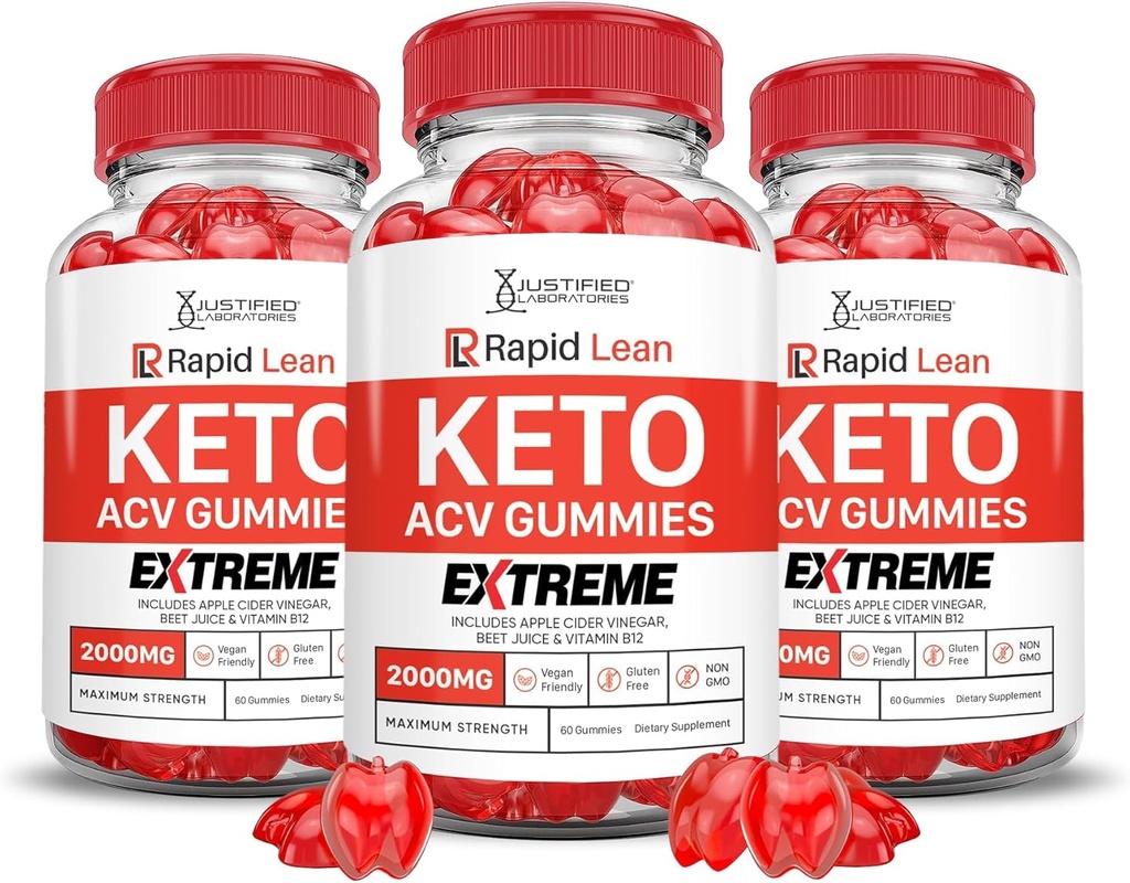 Laboratorios justificados (3 Pack Rapid Lean Keto ACV Gummies Extreme 2000MG Rapid Lean Keto Gummies Apple Sider Vinegar Formulado con Powder Pomegranate Beet Juice B12 Vegan Non GMO 180 Gummys