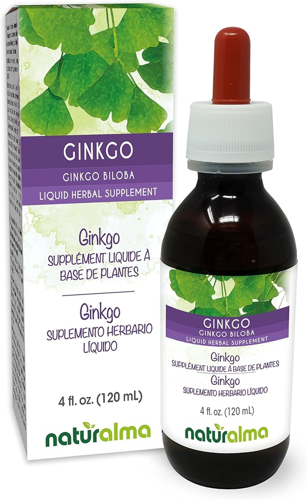 Naturalma Ginkgo (Ginkgo biloba) Leaf Alcohol-Free Tintura - 4 fl oz Liquid Extract in Drops - Herbal Supplement - Vegan
