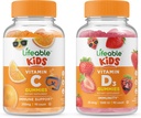 Vitamina D Niños + Vitamina C Niños, Gummies Bundle - Gran Tasting, Suplemento de vitaminas, Gluten Gratis, GMO Gratis, Chewable Gummy