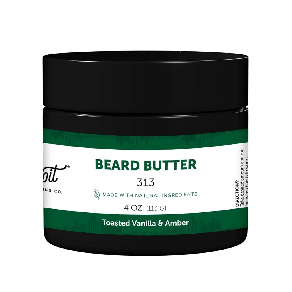 Detroit Grooming Co. Butter de barba para hombres Silencioso suave, Thickens & hidratos con aceite de girasol " Manteca de mandioca  durable 313 Scent, 4oz