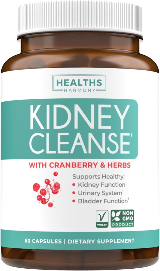 Kidney Cleanse Detox (No-GMO) Apoyo Saludable Tract- Powerful VitaCran Cranberry Extract " Herbs – Healthy Kidney Support Supplement - 60 Vegetarian Capsules (No Pills)
