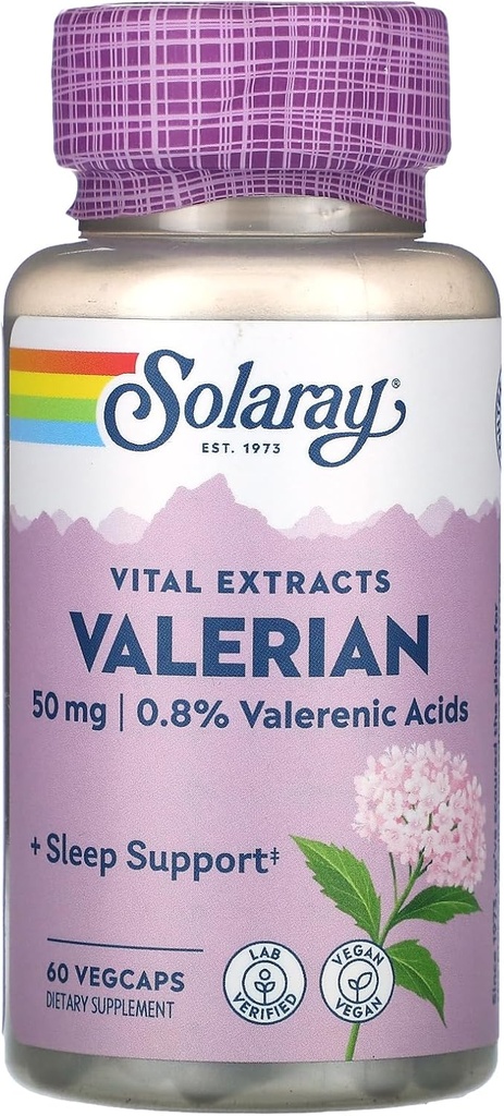 SOLARAY Valerian Root Extract 50 mg | Relaxation Support for a Healthy Sleep Cycle | 0.8% Valerenic Acids | 60 CT