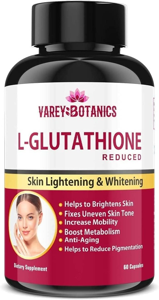 SPEC VAREY BOTANICS L-Glutathione Skin Whitening and Lightening Capsules with Vitamin C &amp; E, Biotin and Grape Seed Extract-1000 mg-for Hombres y Mujeres - 60 cápsulas