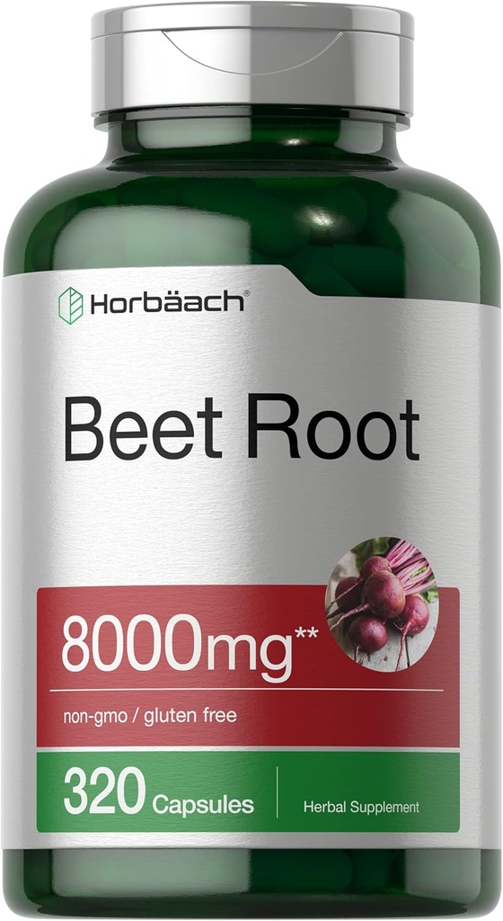 Horbäach Beet Root Powder Capsules 8000mg ← 320 Pills ← Non-GMO, Gluten Free Fórmula ← High Potency Herbal Extract Suplemento