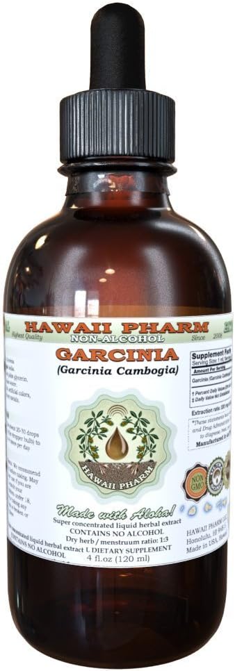 Extracto líquido libre de alcohol puro Garcinia orgánica (Garcinia cambogia) Fruta seca Glicerita Hawaii Pharm Natural Herbal Suplemento 2 fl.oz