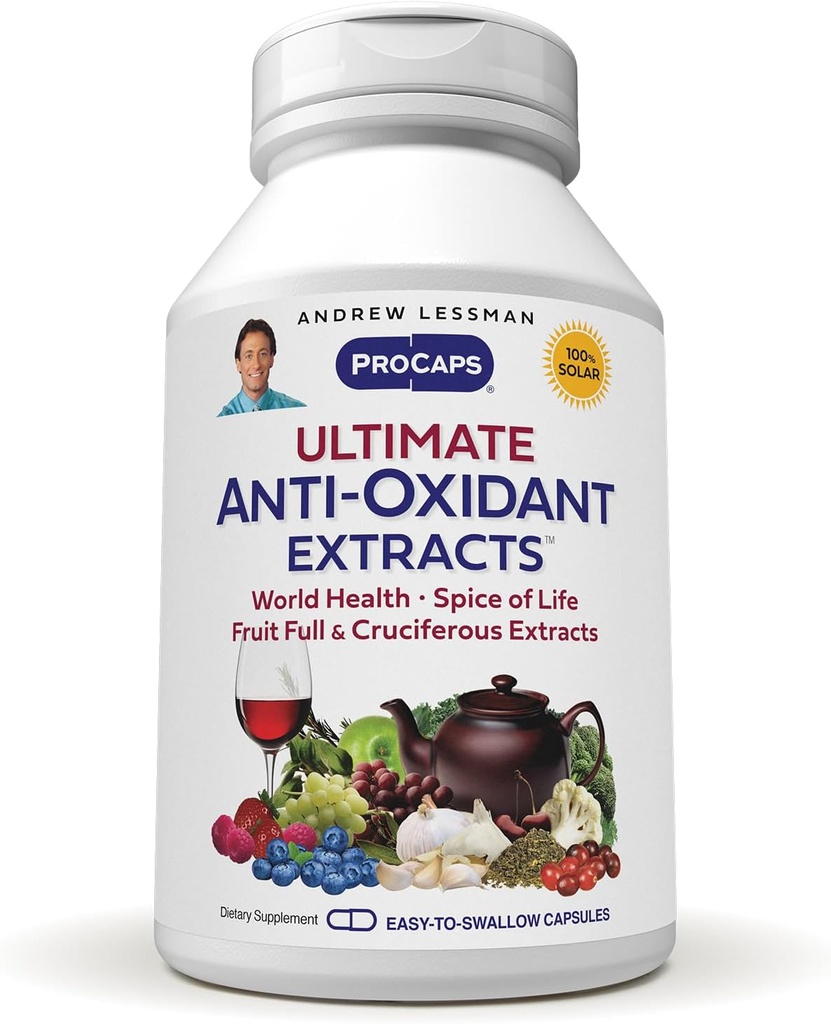 ANDREW LESSMAN Ultimate Anti-Oxidant Extracts 360 Capsules - Concentrated Blend of Standardized Extracts. Polyphenols naturalmente protectores, Berry y extractos vegetales cruciferos. No hay aditivos