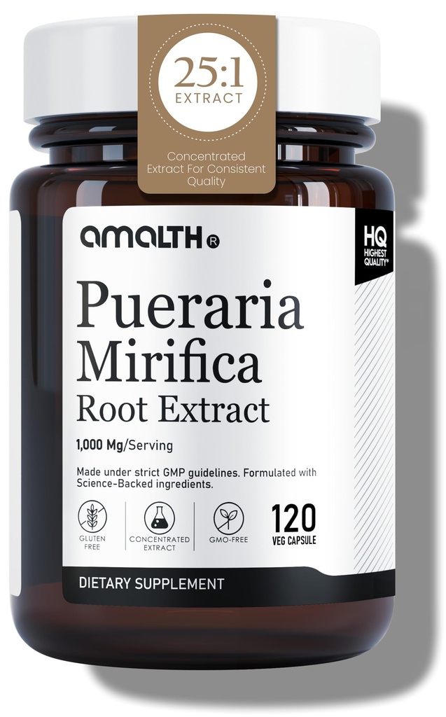 AMALTH Pueraria Mirifica Capsules 1000 mg 120 Capsules Estrógeno Suplemento para Mujeres, Hombres y Transgénero, Alivio de la menopausia, Manejo de Bienestar Femenino